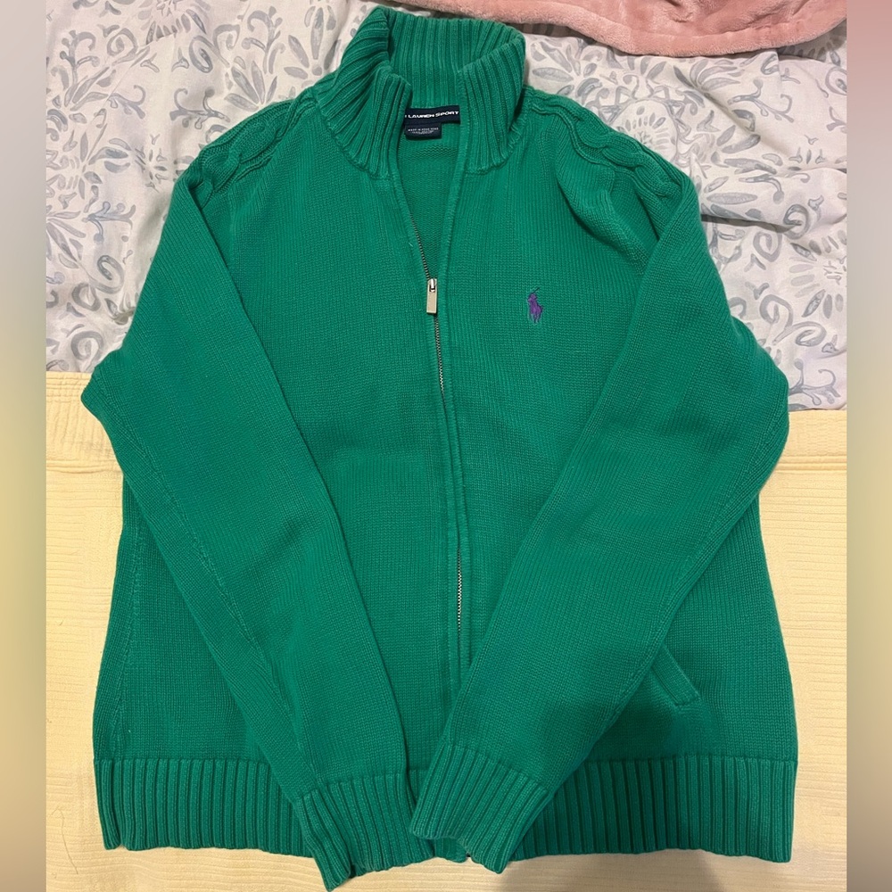 Ralph Lauren Sport Women’s XL Full Zip Cotton Sweater- Vibrant Green